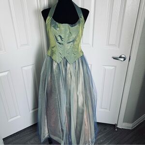 🧚 Vintage Bari Jay Green Layered Halter Fairy Dress Size 7-8